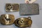 4 BELT BUCKELS, CASE, CAT 9, STAG, ARA SERVICES