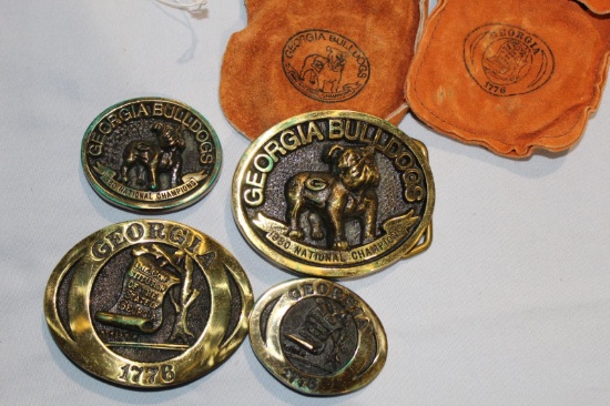 4 BELT BUCKELS, 2 GEORGIA &  2 GEORGIA BULLDOGS