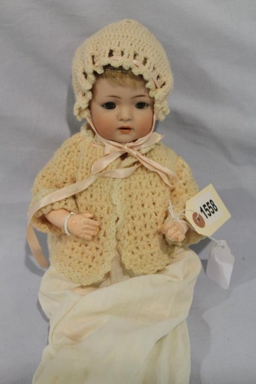 APPROX 11 IN KR 122 BABY, OPEN MOUTH, WIG,ANTIQUE