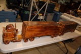 WOODEN TRACTOR TRAILER W/ DOUBLE TRAILER,