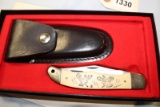 SCHRADE SCRIMSHAW KNIFE WITH SHEATH IN CASE