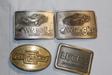 4 BELT BUCKELS, LUCKS, CHEVROLET, & 2 WRANGLER