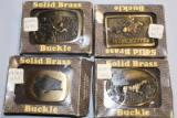 4 BRASS BELT BUCKELS, BIRD DOG, WINCHESTER,