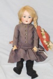 APPROX 21 IN AM 560A, HUMAN HAIR & ANTIQUE CLOTHES
