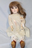 APPROX 29 IN GERMANY MOHAIR WIG, ANTIQUE CLOTHES