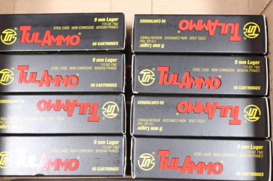 APPROX 400 ROUNDS TULAMMO 9 MM LUGER