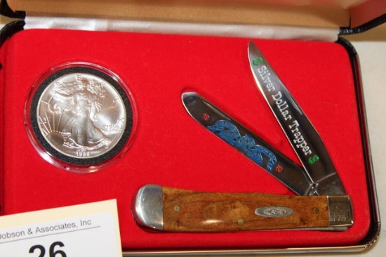 CASE 1989 SILVER DOLLAR TRAPPER KNIFE WITH
