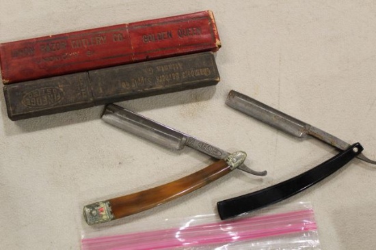 2 STRAIGHT RAZORS CHAMBERS BARBERS SUPPLY & UNION