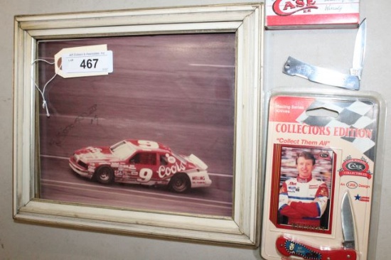2 CASE BILL ELLIOTT KNIVES WITH PICTURE