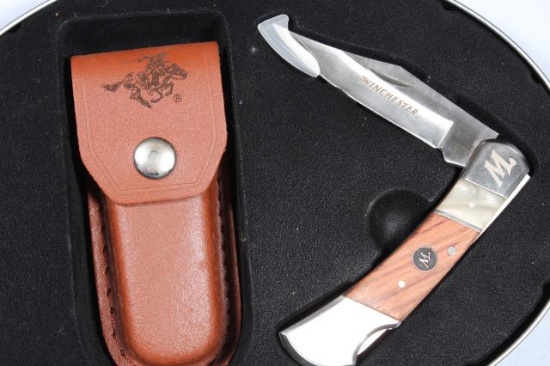 WINCHESTER SINGLE BLADE FOLDING KNIFE W/ SHEATH