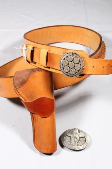 BELT WITH HOLSTER & JOHN WAYNE BELT BUCKLE