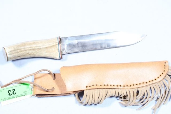 HANDMADE STAG HANDLE 7 IN BLADE KNIFE WITH SHEATH
