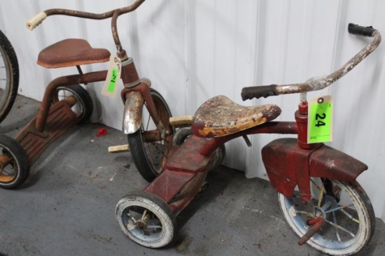 2 RED CHILDS TRICYCLES