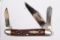 CASE XX ONLY EARLY RED BONE 3 BLADE WHITTLER