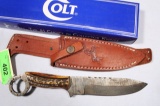 COLT LG DAMASCUS FIXED BLADE KNIFE SHEATH & BOX