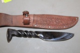 RAILROAD SPIKE KNIFE MAKER UNKNOWN W/SHEATH