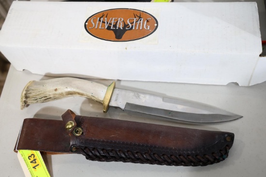 SILVER STAG PACIFIC BOWIE KNIFE W/LEATHER SHEATH