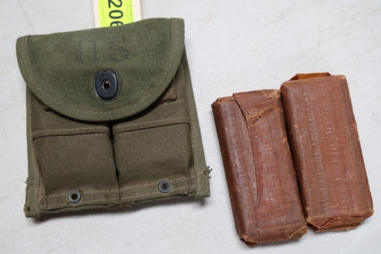 2 M1 CARBINE CLIPS IN BELT POUCH WITH RED WRAPPERS
