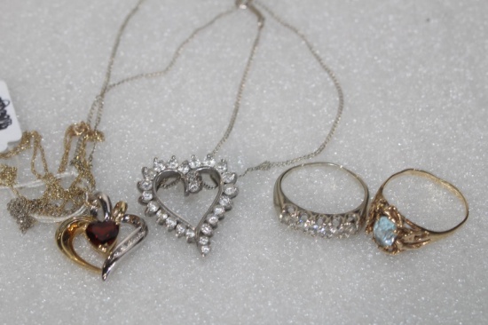 2 -10KT NECKLACES WITH HEART PENDANT, 1 WHITE GOLD