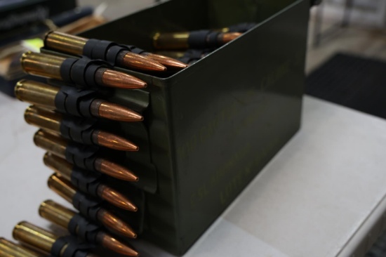 APPROX 92 ROUNDS 50 CAL BMG BELT FEED W/ AMMO CAN