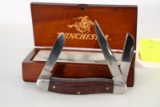 WINCHESTER 3 BLADE STOCKMAN KNIFE IN WOOD CASE