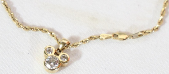 14 KT GOLD & DIAMOND MICKEY MOUSE NECKLACE
