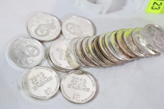 2013 YEAR OF THE SNAKE 1 OZ .999 FINE SILVER ROUN