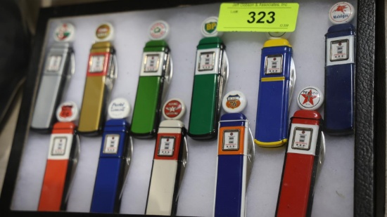11 FRANKLIN MINT GAS PUMP KNIVES WITH SOFT CASES