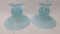 Pair Fenton blue opal Hobnail candlesholders