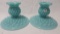 Pair Fenton turquoise hobnail candleholders