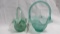 2 Fenton baskets- green & velva rose