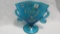 Fenton celeste stretch Dolphin decorated fan vase