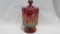 Fenton red carnival Church covered jar