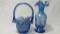 Fenton blue carnival basket nad vase