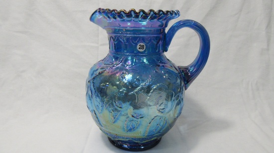 Fenton blue carnival Apple Tree water pitcher