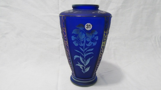 Fenton 7" favrene carved vase w/ florals