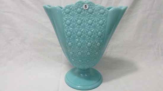 Fenton 9" Turquoise Daisy & Button fan vase