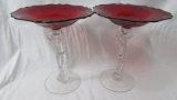 Pair canbridge nude compotes w/ red bowls