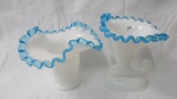 2 Fenton blue crest vases as shown