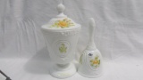 2 decorated medallion Fenton items as shown