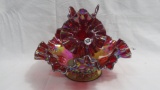 Fenton red carnival miniature 3 lily epergne