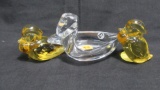 3 glass duck figures