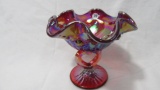 Fenton red carnival heart stem compote