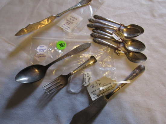 Group of 12 - silver spoons, fork & Lorne 1878 Master Butter Knife