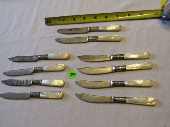 10 Vintage Mother of Pearl knives - 2 sets of 4 & 1 set of 2