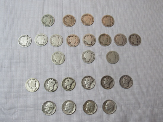 Collection of 15-Liberty dimes, 6-Mercury dimes & 4-Roosevelt silver dimes