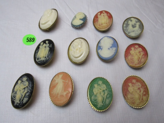collection of 12 cameo brooch pins