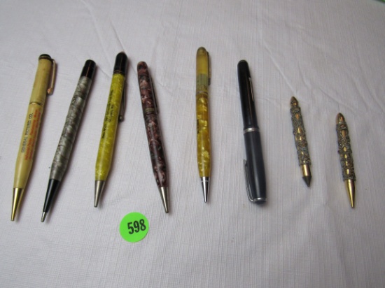 Collection of mixed advertising mechanical pencils, fountain pens & a Decco matching ballpoint pen &