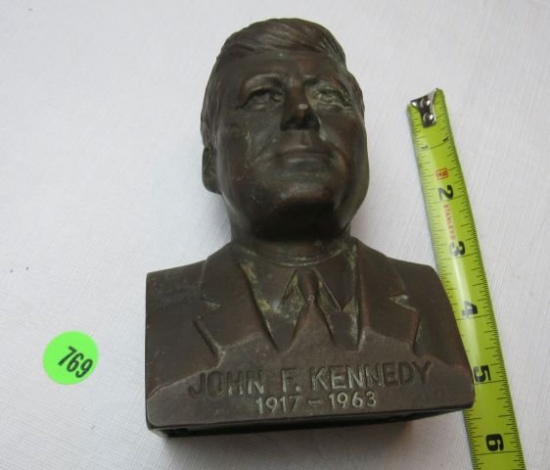 Vintage John F Kennedy metal coin bank by Essex Savings Bank