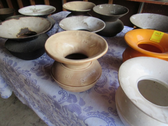 spittoons - (1) tin, (6) cast iron (3) ceramic pottery